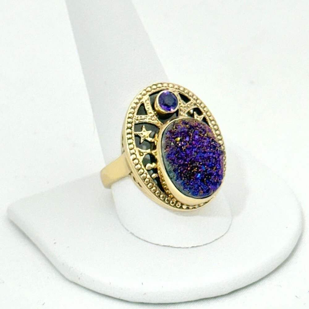 Nicky Butler Bronze Druzy and Amethyst Ring - Size 11